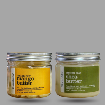Glambella Raw & Unrefined Butters Combo: African Shea Butter (150g) & Indian Raw Mango Butter (100g) – Perfect for Moisturizing Body and Skin. Combo Pack of 2