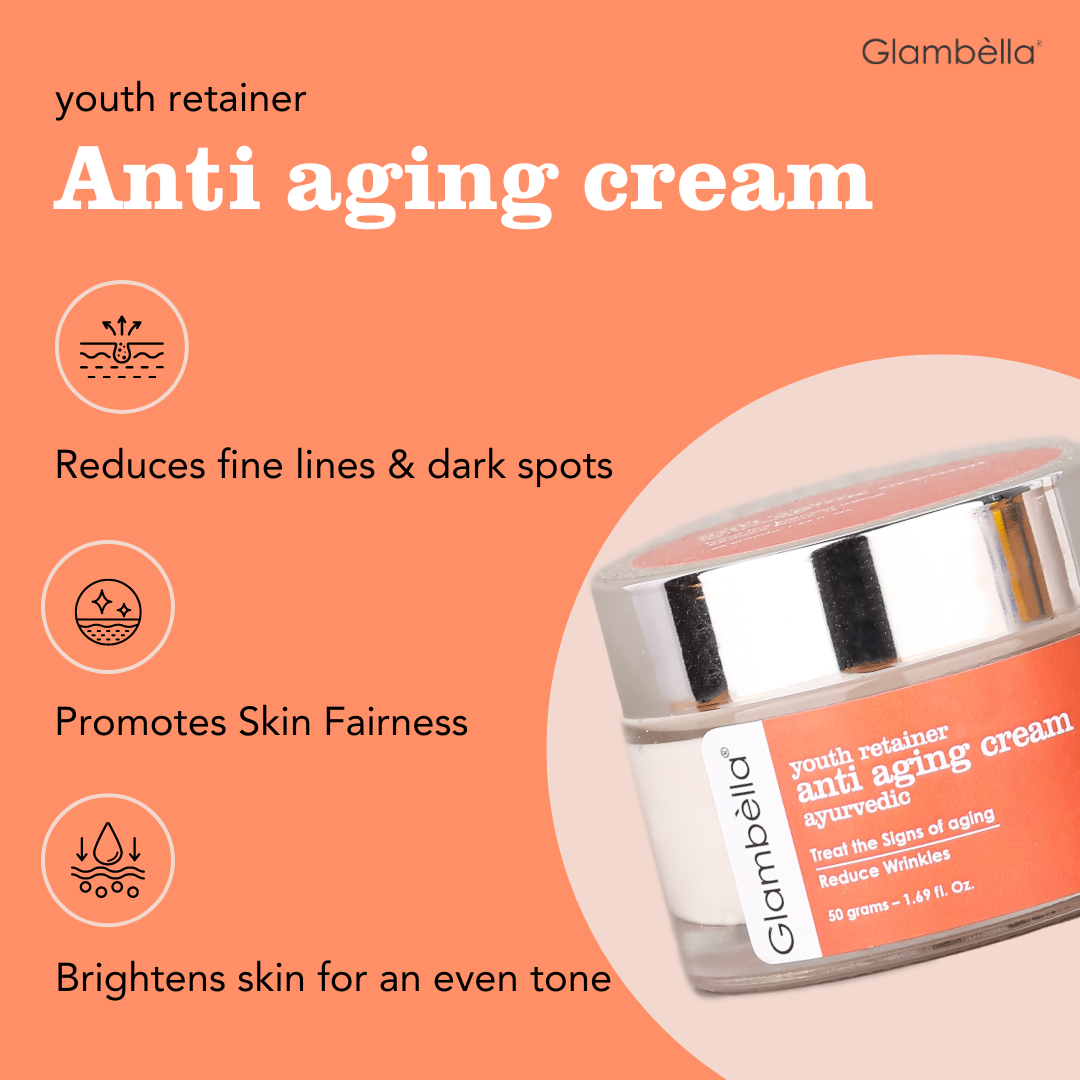 Glambella Ayurvedic Anti-Ageing Cream, Reduces Fine Lines, Wrinkle & dark Spots- 50gms