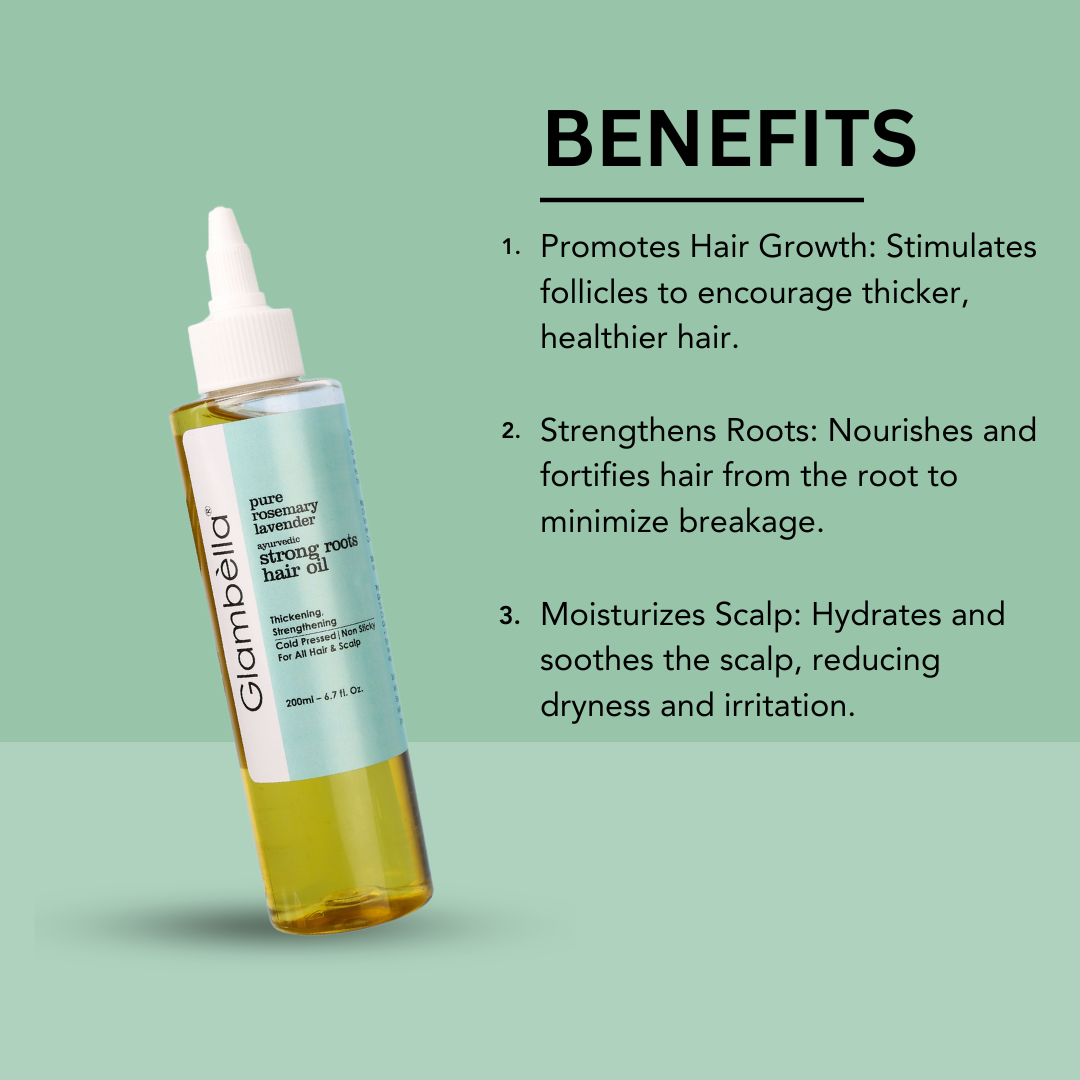 Glambella Rosemary & Lavender Ayurvedic Strong Roots Hair Oil, Controls Hair Fall, Promotes New Hair Growth & Strengthens Hair – 200 ml