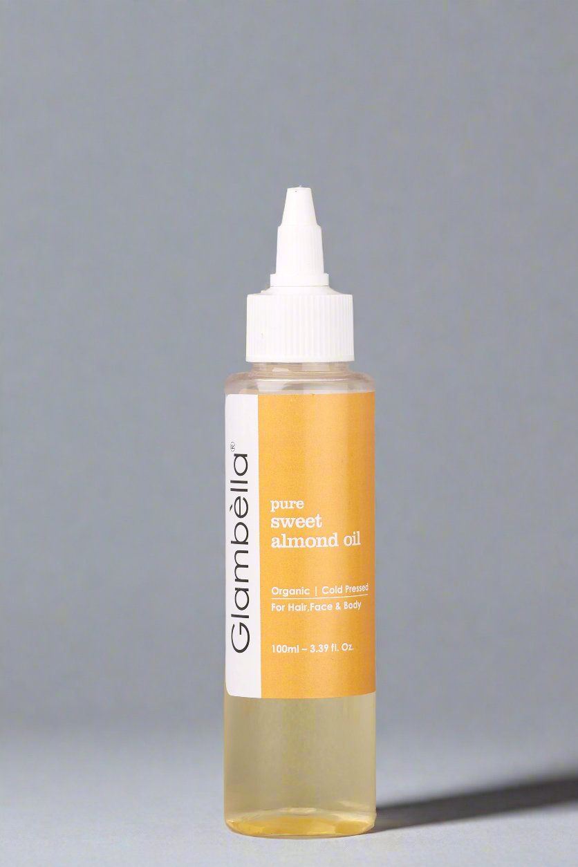 Glambella Cold-Pressed Sweet Almond Oil, For Hair Growth, Glowing Skin & Face, Odorless, Free from Mineral Oil & Sulphates- 100ml